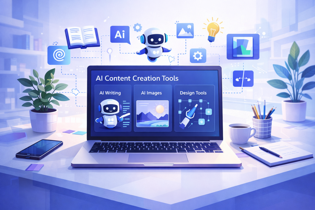 AI tools for content creation including writing image generation and design